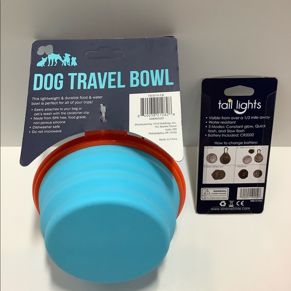 Tail Lights LED Pet Collar Leash Safety Light Collapsible 12oz Travel Bowl Set - Picture 2 of 7